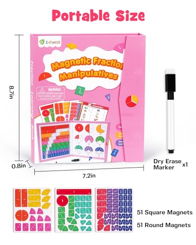 Magnetic Fraction Manipulatives, Magnetic Fraction Tiles & Fraction Circles - color: Pink