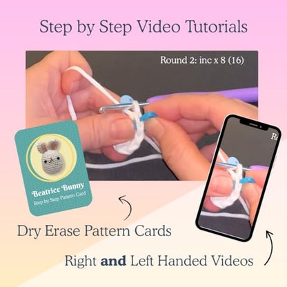 KelliDream Learn to Crochet Kit for Beginner Adults with Magic Circle Tool; Step-by-Step Video Tutorials; All Supplies to Make Cute Amigurumi (Bunny) - color: Bunny