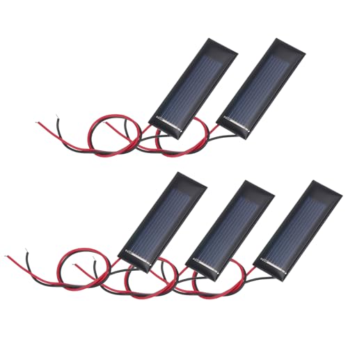 MECCANIXITY 5 Pcs 0.5V 0.08W 160mA Mini Solar Panels, Small Polycrystalline Solar Cell Panel with 2 Cable for DIY Electric Toy Materials Kits Charger, 53mm x 18mm - style: 0.5V 0.08W 160mA