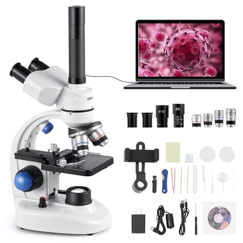 VEVOR Trinocular Microscope, 40-5000X Magnification, Professional Compound Microscope for Adult with Phone Adapter, LED Light, Aluminum Alloy Body, for Lab, School, Home, Education - style: B