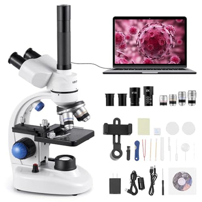 VEVOR Trinocular Microscope, 40-5000X Magnification, Professional Compound Microscope for Adult with Phone Adapter, LED Light, Aluminum Alloy Body, for Lab, School, Home, Education - style: B