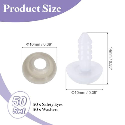uxcell 50 Pcs Safety Eyes for Crocheting, 10mm Plastic Crochet Eyes Round Craft Eye with Washers for DIY Arts Crafts Stuffed Animals Bears Making, White - size: 10mm