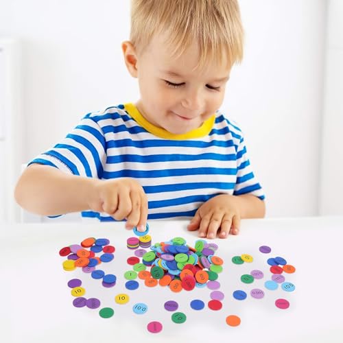 NUOBESTY 300pcs Place Value Disks 10 Values Decimals to Whole Numbers Counting Chips for Kids Base 10 Place Value Manipulatives Math Counters Discs Set for Elementary School Math Supplies