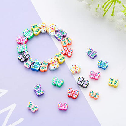 100pcs Colorful Butterfly Polymer Clay 10mm Spacer Beads for Women Jewelry Making DIY Bracelet Necklace Hair Clip (Butterfly) - color: Butterfly