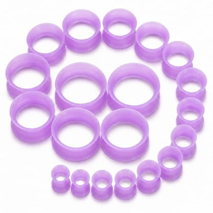 Oyaface 20 PCS Piercing Tunnel Set Soft/Hard Silicone Flesh Ear Plugs 2g-25mm Flexible Ear Stretching Gauge Expander - color: Purple(thin)