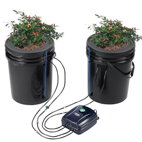 VEVOR DWC Hydroponics Grow System, Hydroponic Growing System with Top Drip Kit, Deep Water Culture 5-Gallon 2 Buckets, with Air Pump, Air Stones and Water Level Device for Leafy Vegetables - style: 2 Buckets+Top Drip Kit