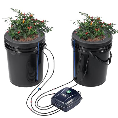VEVOR DWC Hydroponics Grow System, Hydroponic Growing System with Top Drip Kit, Deep Water Culture 5-Gallon 2 Buckets, with Air Pump, Air Stones and Water Level Device for Leafy Vegetables - style: 2 Buckets+Top Drip Kit