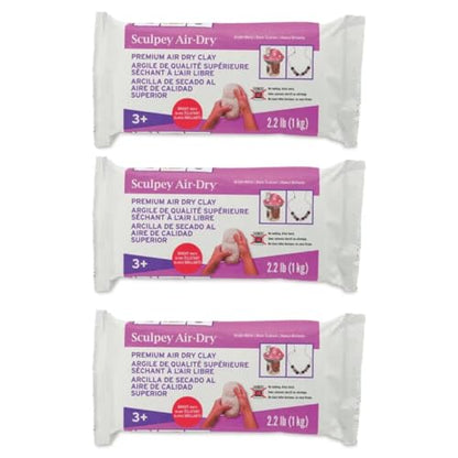 Sculpey Air-Dry, Premium Air Dry Clay, Bright White, No Baking Required, 2.2 lb. (1 kg), Pack of 3, 6.6 lbs. Total - color: White, 3-Pack