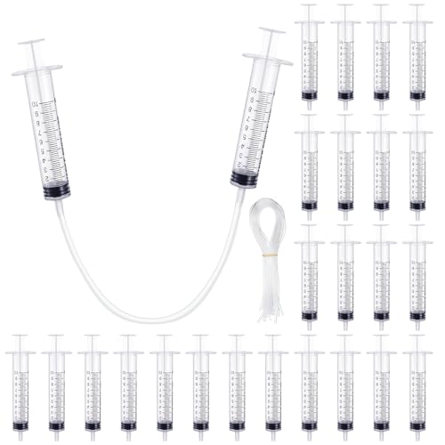 Threlaco 24 Pcs Hydraulic and Pneumatic Kit 10ml Plastic Syringe with 12 Pcs 20in Vinyl Handy Tubing for Science and Engineering Projects for Back to School Classrooms Scientific Labs