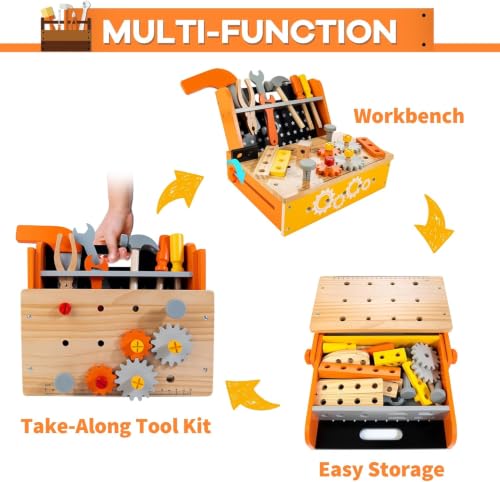 Wooden Kids Tool Bench 54 PCS Montessori STEM Tool Set for Toddlers Age 3+