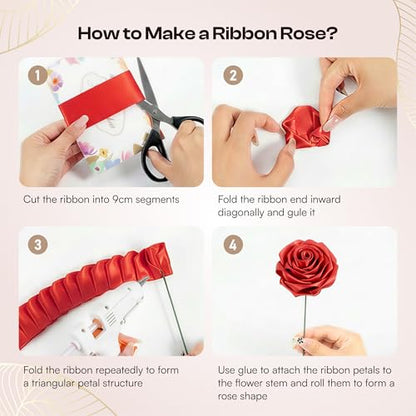 Caydo Red Ribbon Rose Bouquet for Gifts - color: Red
