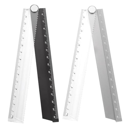 HARFINGTON 2pcs Folding Straight Ruler 30cm Metric Aluminum Alloy Protractor Foldable Angle Ruler Geometric Measuring Tool for Architects Artists Office, Black/Gray - color: Black/Gray
