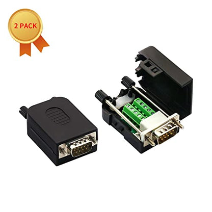 2PCS DB9 Male Solderless RS232 Terminal Breakout Connector - size: DB9 Male