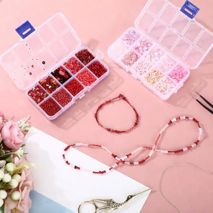 Norme 2 Sets Glass Seed Beads and Loose Sequins Kit Loose Beads for Jewelry Making DIY Crafts Felt Kits Embroidery Bracelets and Necklaces 20 Colors(Pink, Red) - color: Pink, Red