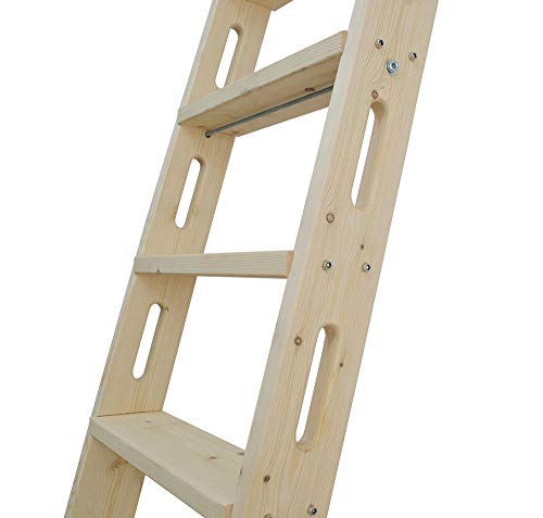 DIYHD 87" Knotty Pine Sliding Library Ladder with Oval Cut-Out Grip - color: Niu#1, size: Height 87"