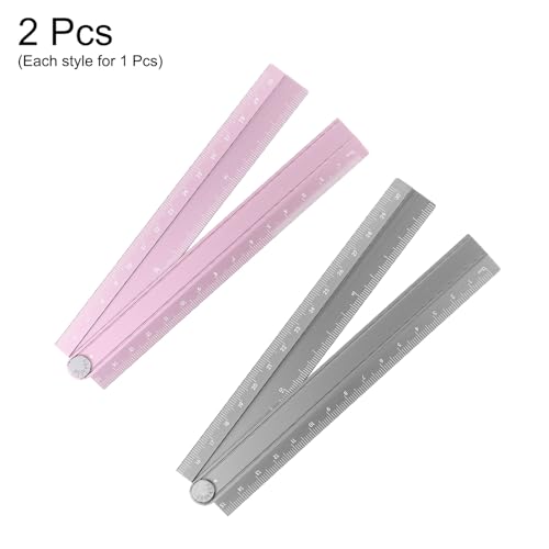 HARFINGTON 2pcs Folding Straight Ruler 30cm Metric Aluminum Alloy Protractor Foldable Angle Ruler Geometric Measure Tool with Angle Line for Architect Artist Office, Gray/Pink - color: Gray/Pink