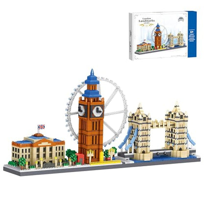 London Skyline Building Blocks Sets - 3110PCS Famous London Landmarks Architecture Toy Micro Mini Building Bricks Kit with London Eye,Big Ben,Westminster Palace,Tower Bridge for Adult, STEM Gift