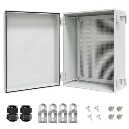 Junction Box IP65 Waterproof Electrical Box Outdoor ABS Plastic Project Box Hinged Shell Universal Enclosure Box with Mounting Plate, Wall Brackets, Cable Glands 15.7" x 11.8" x 7.1" - color: Grey, size: 15.7" x 11.8" x 7.1"