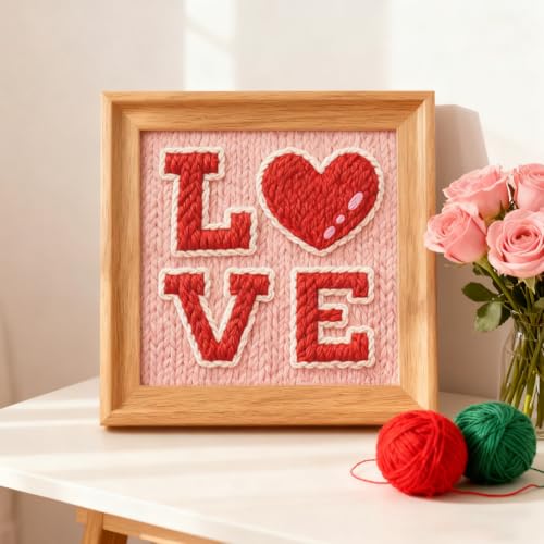 INFUNLY Red Love Punch Needle Kit Passionate Love DIY Embroidery Punch Needle Set for Adults Square 9.4" Punches Stitching Starter Kits with Easy to Follow Instructions Yarns Festival Gift Home Decor - style: Red Love