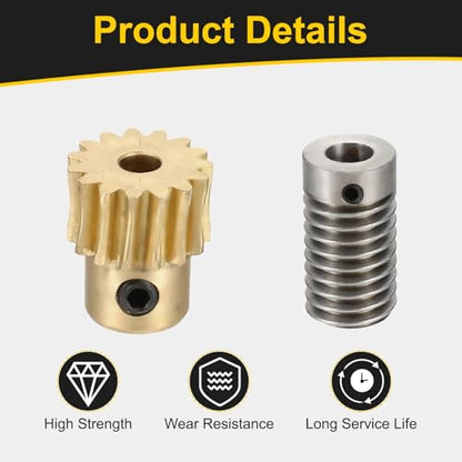 uxcell Worm Gear Set 15T 0.8 Module 1:15 Reduction Rate, Right Rotation Drive Gear Box Wheel Reduce Transmission Part (Brass Gear-4mm Bore, 1045 Steel Rod 8mm Bore) - size: Gear-4mm, Rod-8mm Bore, style: 0.8M-15T