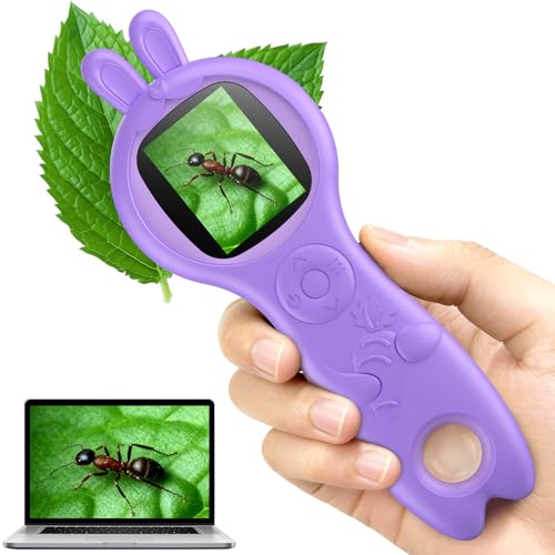 T TAKMLY Mini Pocket Digital Microscope, Macro Fixed Focus Magnifying Glass, Portable Handheld USB Digital Microscope 500x Magnification, 4X Zoom - color: Purple Rabbit