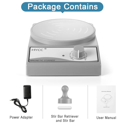 HYCC Laboratory Magnetic Stirrer with Magnetic Stirring bar and Stirring bar Retriever, 3000 RPM, max. Capacity: 3000ml - color: Grey