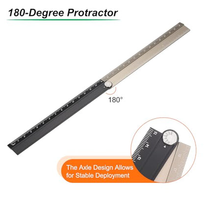 HARFINGTON Folding Straight Ruler 30cm Metric Aluminum Alloy Protractor Foldable Angle Ruler Geometric Measuring Tool with Angle Line for Architects Artists Office, Black Gold Tone - color: Black/Gold Tone
