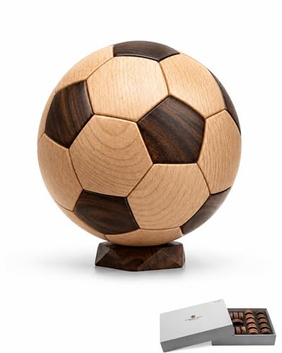 3D Wooden Soccer Ball Puzzle for Adults, Walnut and Beech Desk Décor,Gift - style: Walnut + Beech