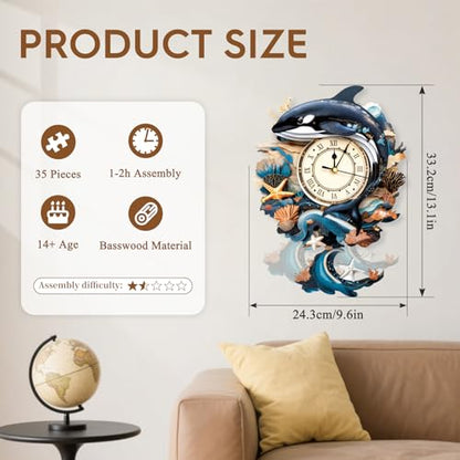 3D Wooden Puzzles for Adults-Killer Whale Clock Puzzle-Adult Craft - color: Killer Whale Clock