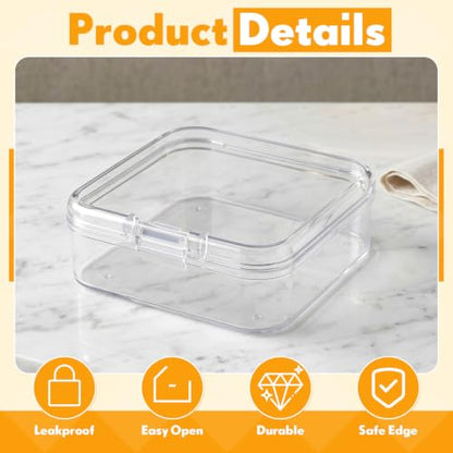 SATINIOR 48 Packs Clear Small Plastic Containers Transparent Storage Box with Hinged Lid for Small Items Crafts Jewelry (2.12 x 2.12 x 0.79 Inches) - size: 2.12 x 2.12 x 0.79 in