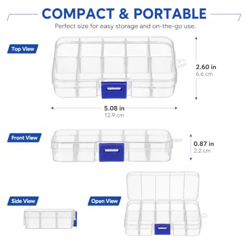 DECHOUS 6Pcs Clear Plastic Organizer Boxes with 10 Adjustable Compartments Mini Beads Storage Containers for Jewelry Beads, DIY Crafts, Small Parts