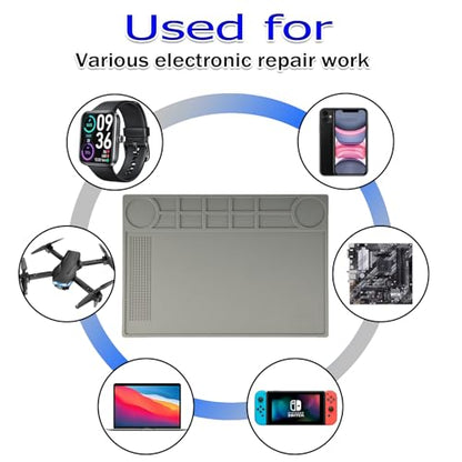 Kaisi KS-102 Repair Work Mat,Heat Resistant 932°F Silicone Soldering Mat - color: Grey, size: 15.75'' x 11''