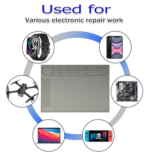 Kaisi KS-102 Repair Work Mat,Heat Resistant 932°F Silicone Soldering Mat - color: Grey, size: 15.75'' x 11''