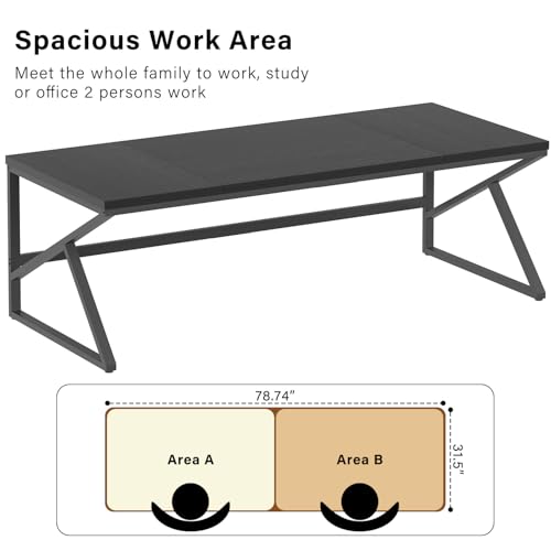 HSH Extra Long Black Computer Desk, 78 inch Large Home Office 2 Person Desk - color: Black Oak, size: 78 Inch