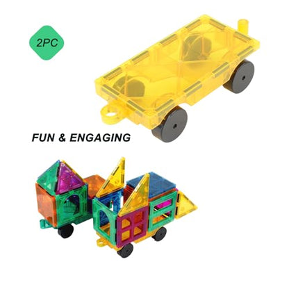Magnetic Tiles Car Building Kit for Toddlers, 4 PCS Magnet Construction Trucks, STEM Toys for 3-8 Year Old Boys Girls, Educational Vehicle Engineering Set - color: Red Orange Yellow Green