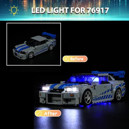 LED Light Kit for Lego Speed Champions Fast & Furious Nissan Skyline GT-R (R34) Toy Car Set, Blue Underglow Lights Compatible with Lego 76917 Set (Not Include Blocks Set) - style: 76917