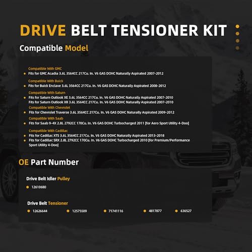 Belt Tensioner Serpentine Belt Idler Pulley Kit for GMC Acadia 2007-2012 - size: for Acadia/Traverse/Enclave 2008-2018