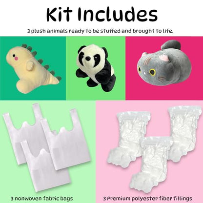 3-Pack 8" Make Your Own Stuffed Animal Kit - No Sew Crafts for Kids - DIY Children Dinosaur Pillow - Unstuffed Plush Animals Kit (Traditional)