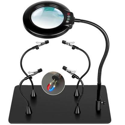 Soldering Helping Hands 12X Magnifying Glass with light and Stand PCB Holder, Drdefi Soldering Station Third Hand Tools Magnifier with Thickening Alligator Clip Large Magnetic Base for Repairing - size: Large Base