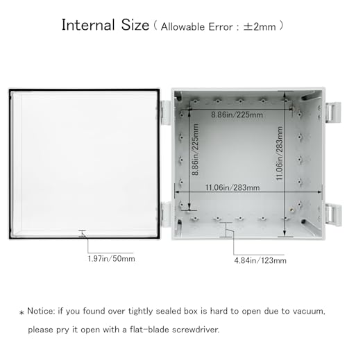 Junction Box IP65 Waterproof ABS Plastic Enclosure Hinged PC Clear Cover Electrical Project Box with Mounting Plate, Wall Brackets, Cable Glands 11.8" x 11.8" x 7.1" - color: Clear Cover, size: 11.8" x 11.8" x 7.1"