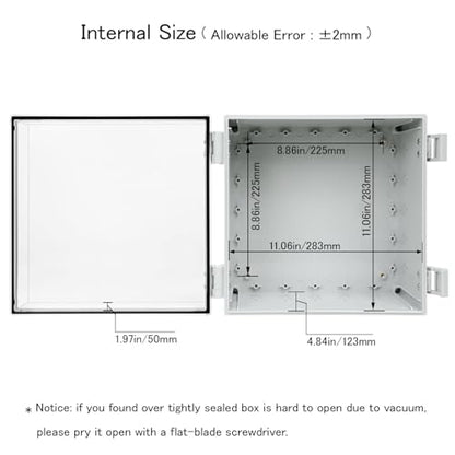 Junction Box IP65 Waterproof ABS Plastic Enclosure Hinged PC Clear Cover Electrical Project Box with Mounting Plate, Wall Brackets, Cable Glands 11.8" x 11.8" x 7.1" - color: Clear Cover, size: 11.8" x 11.8" x 7.1"