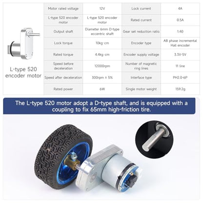 Yahboom 4WD Smart Chassis Car Kit with Aluminum Alloy Chassis,520 Encoder Motor,65mm Wheels,Robotic Moving Platform (Black, Unassembled) with Battery
