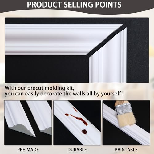 Lunghaa 3-Frame 16" x 20" Premade Accent Wall Molding Kit, Ready-to-Assemble Wainscoting Panels, Pre-Cut Chair Rail Moulding Trim Picture Frame for Home Décor - size: 3-Frame, 16"W x 20"H