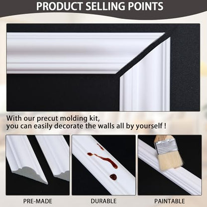Lunghaa 3-Frame 16" x 24" Premade Accent Wall Molding Kit, Ready-to-Assemble Wainscoting Panels, Pre-Cut Chair Rail Moulding Trim Picture Frame for Home Décor - size: 3-Frame, 16"W x 24"H