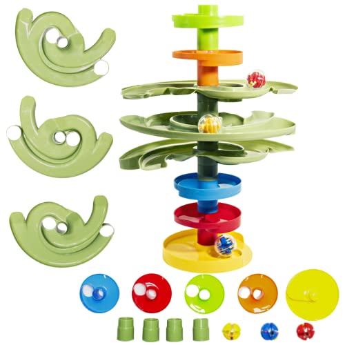 WEofferwhatYOUwant 2-Way Ball Drop – Montessori STEM Ball Tower Toy for Toddlers 9M+ | Dual Ramp Design, Expandable Green Tracks, Large Rattle Balls, Easy Assembly, BPA-Free Safe Plastic - style: 2 Way Ball Drop