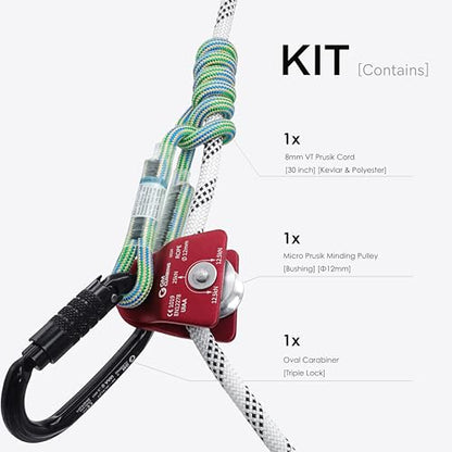 GM CLIMBING Micro Prusik Minding Pulley 25kN CE UIAA Certified 12mm Single Pulley Mobile Side Plates for Arborist Rigging Climbing Rescue - color: Pulley Kit | Red Pulley, Triple Lock