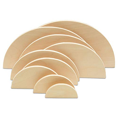 Round Wood Stacker Semicircles, 5 Sets of 10 Wooden Half Circle Cutouts for Handmade Play, Crafting, and Stacker Blocks, by Woodpeckers