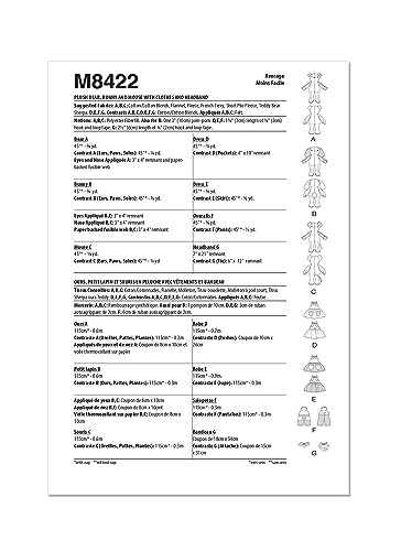 McCall's M8422OS Plush Bear, Bunny and Mouse with Clothes and Headband Sewing Pattern Kit, Design Code M8422, One Size Each