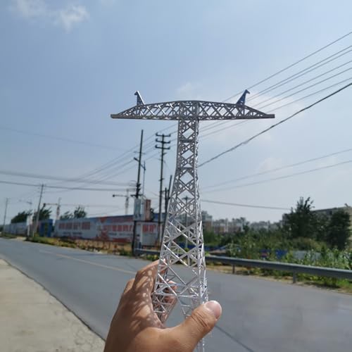Miniature Electric Transmission Tower Model, 10.7 inch Height, T-Shaped Design, Silver ABS Construction