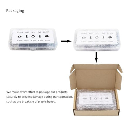 200Pcs 2020 Aluminum Extrusion M5 T Slot Nuts and Bolts Screws 20 Series Extruded Hardware Drop in T Nut Slide Nut M5x8 10mm for 20/20 80 20 2040 T V Slot Black Aluminum Profile Accessories - style: 20 Series Type C